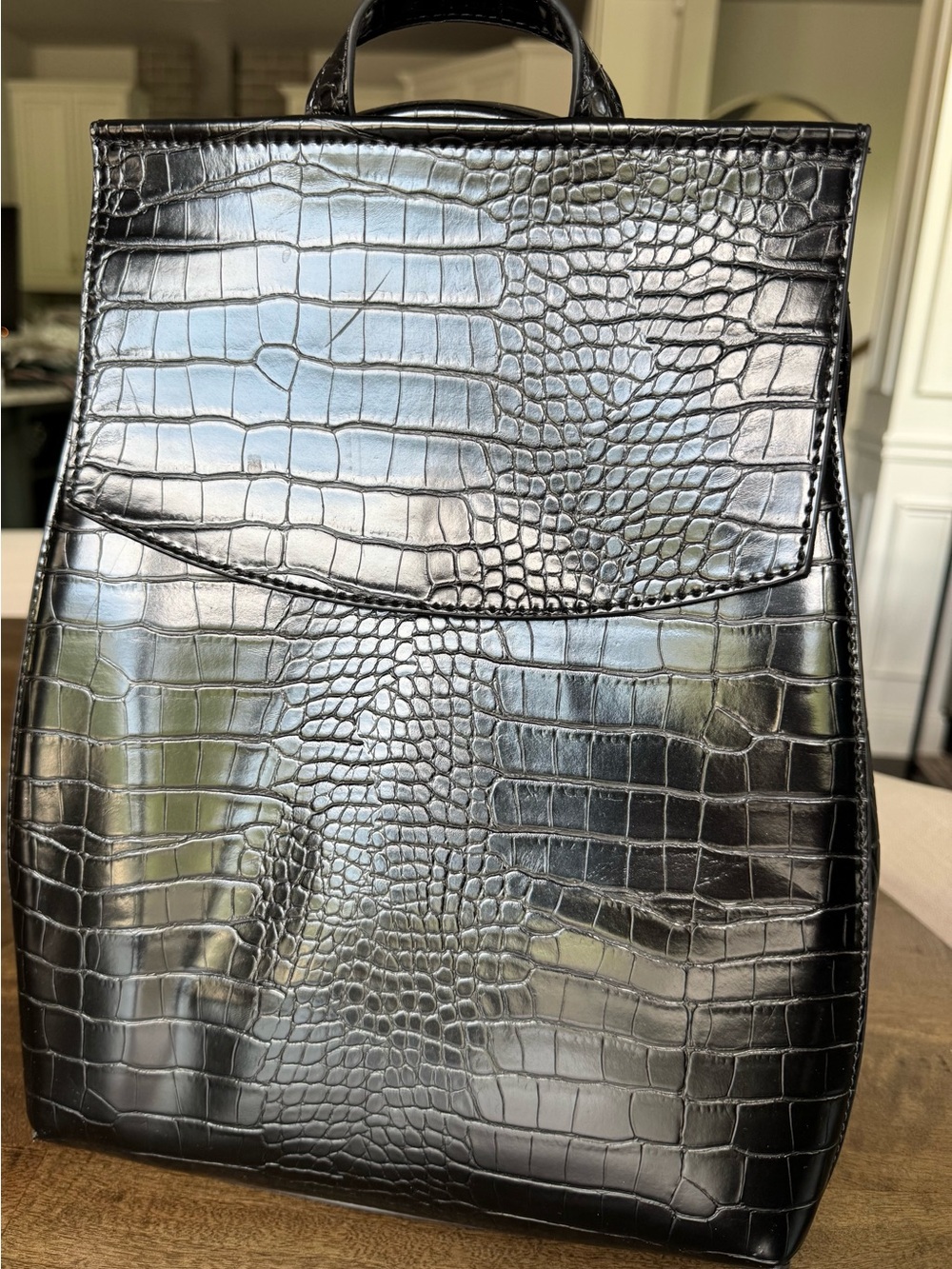 ASOS Black Croc-Embossed Backpack - Picture 3 of 5